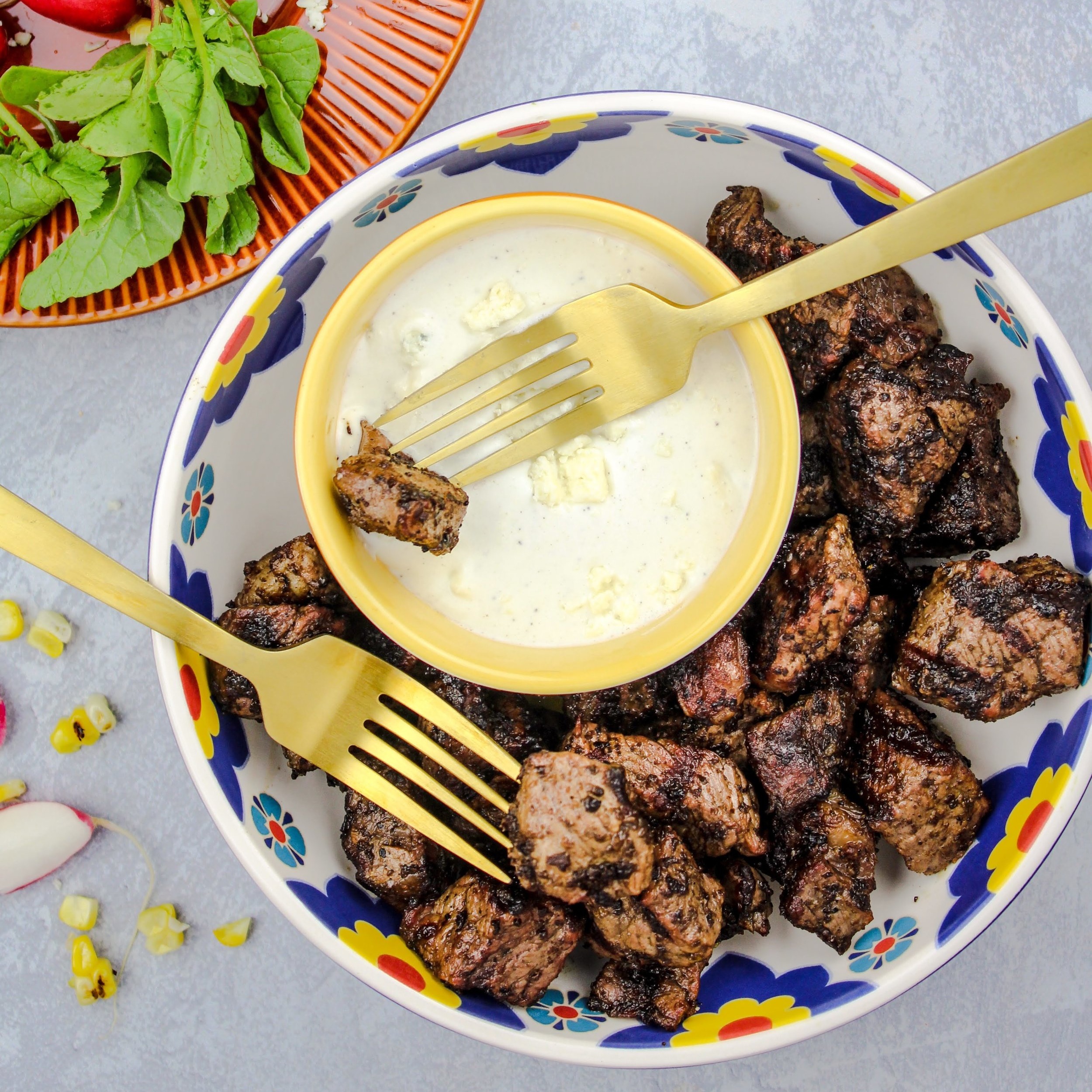 Grilled Steak Bites with Porcini Butter and Cream Sauce