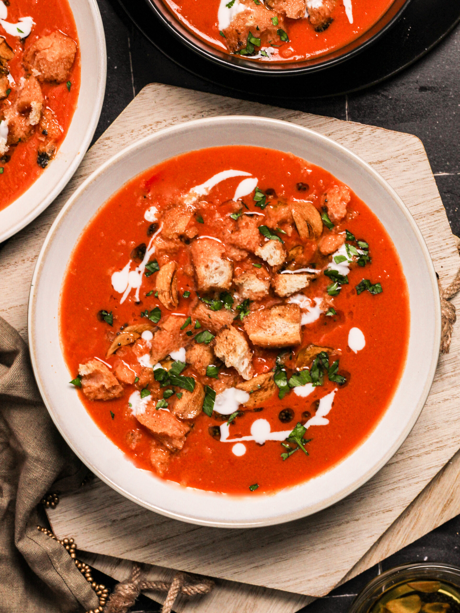 spicy tomato soup recipe, Indian creamy tomato soup, roasted garlic  tomato soup